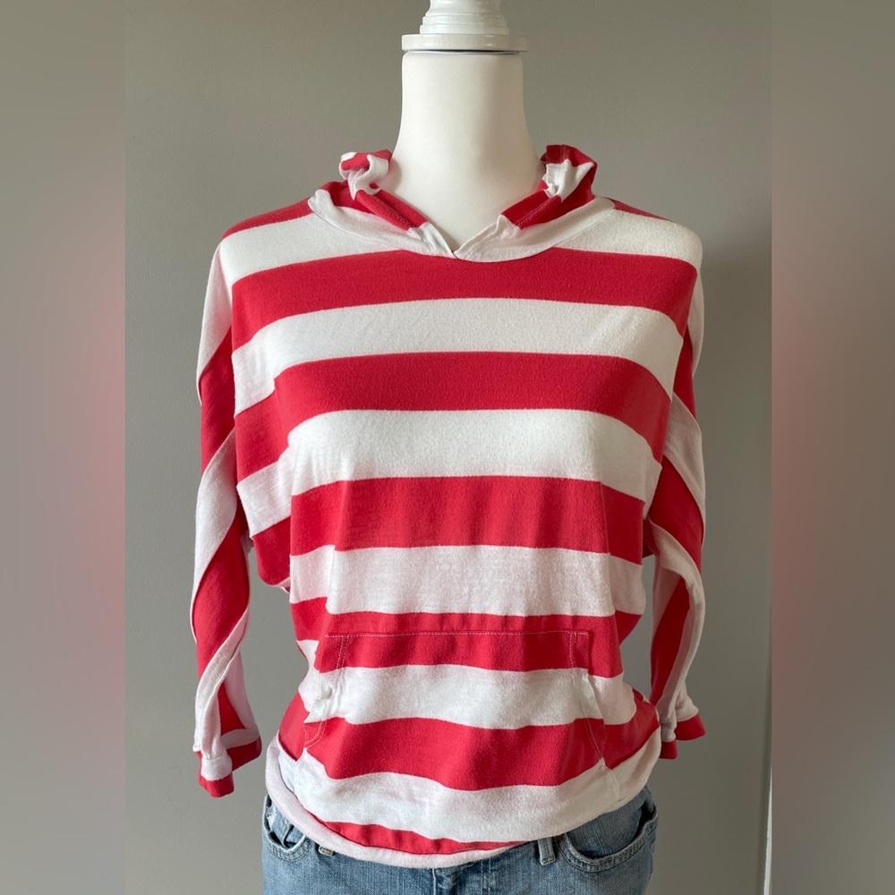 GUC dELiAS 3/4 Sleeve Casual Striped Shirt, with hood. Comfortable and Casual